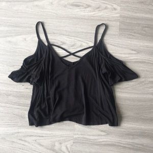 Black open shoulder flowy top
